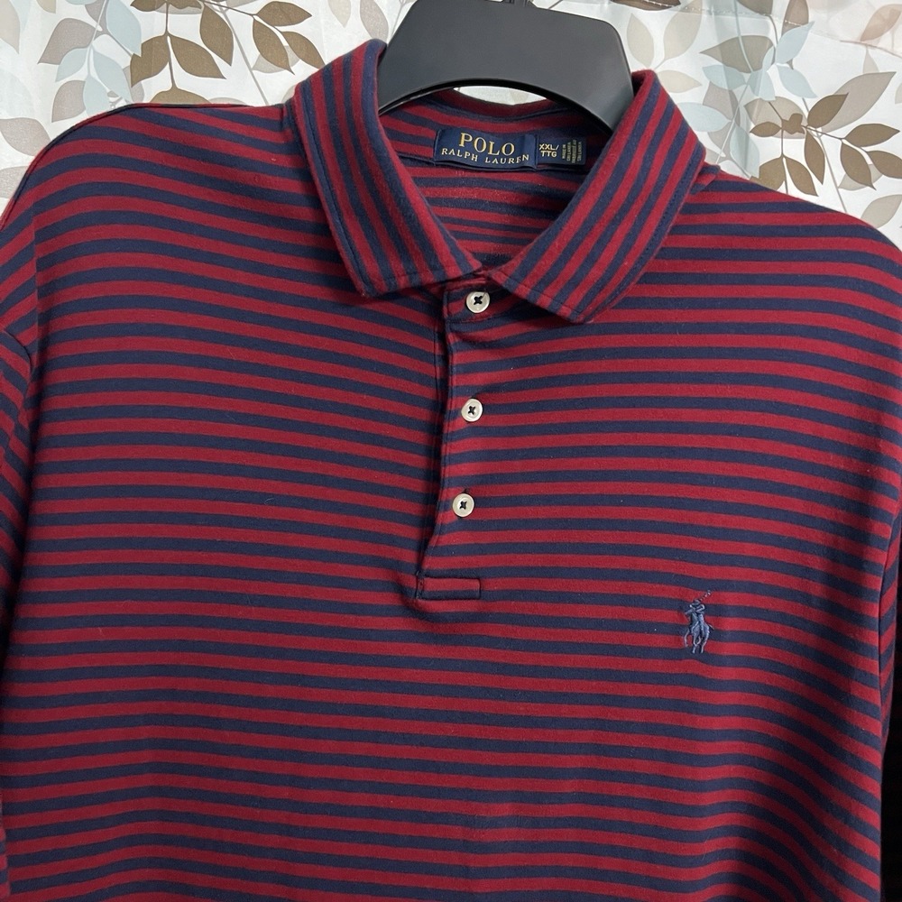 Polo Ralph Lauren Polo Shirt Mens 2XL Burgundy Striped Short Sleeve Pony Golf
